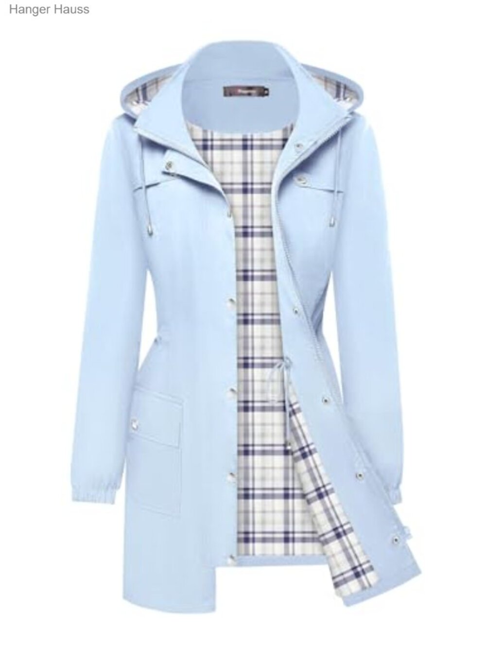 Waterproof Lightweight Rain Jacket Windbreaker Hooded Plaid Lined Trench Coat